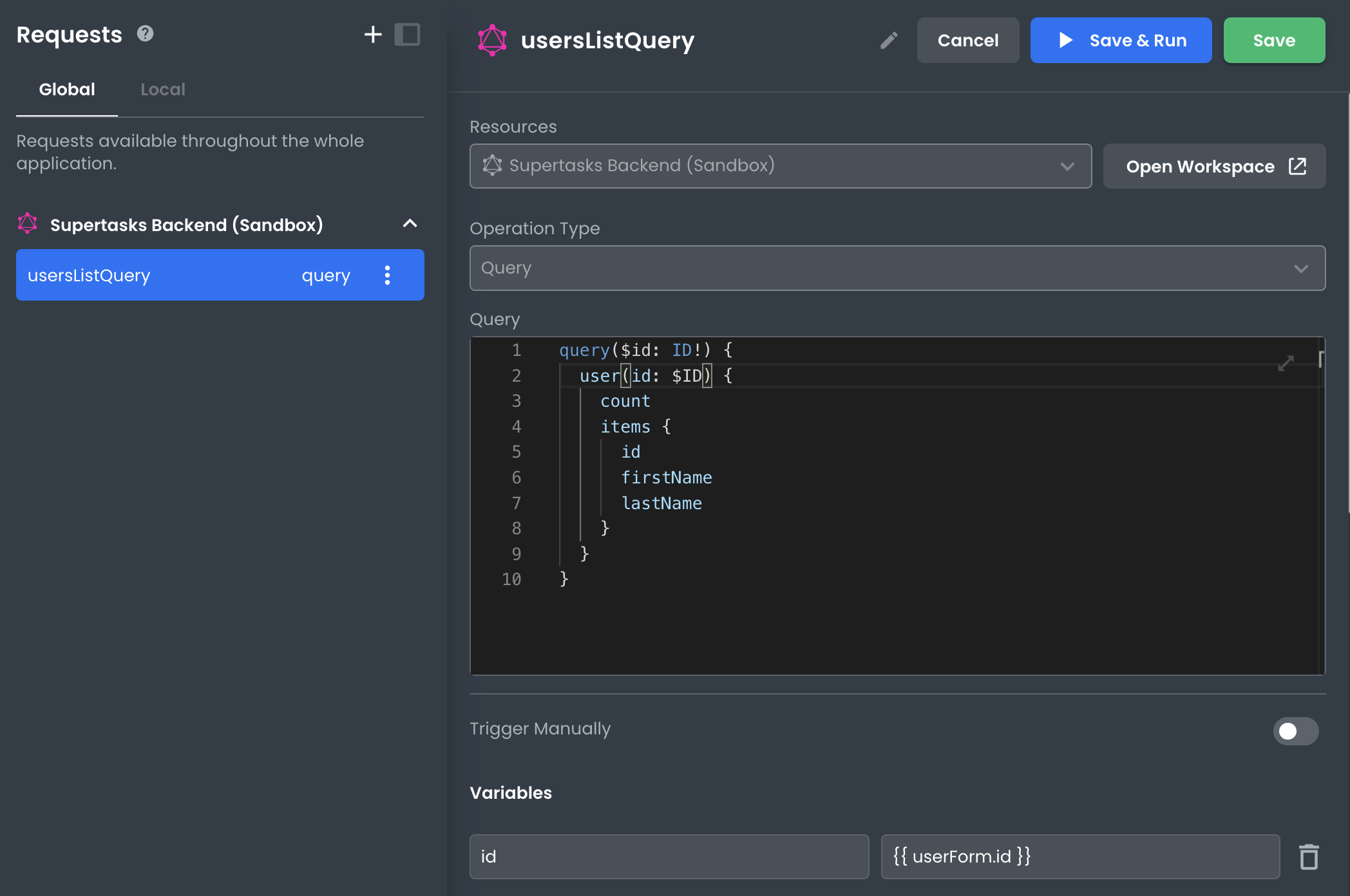 &quot;Running GraphQL Request with Variables
