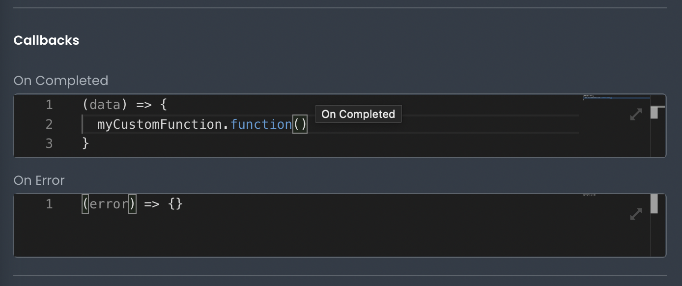 Configuring function to run on callback