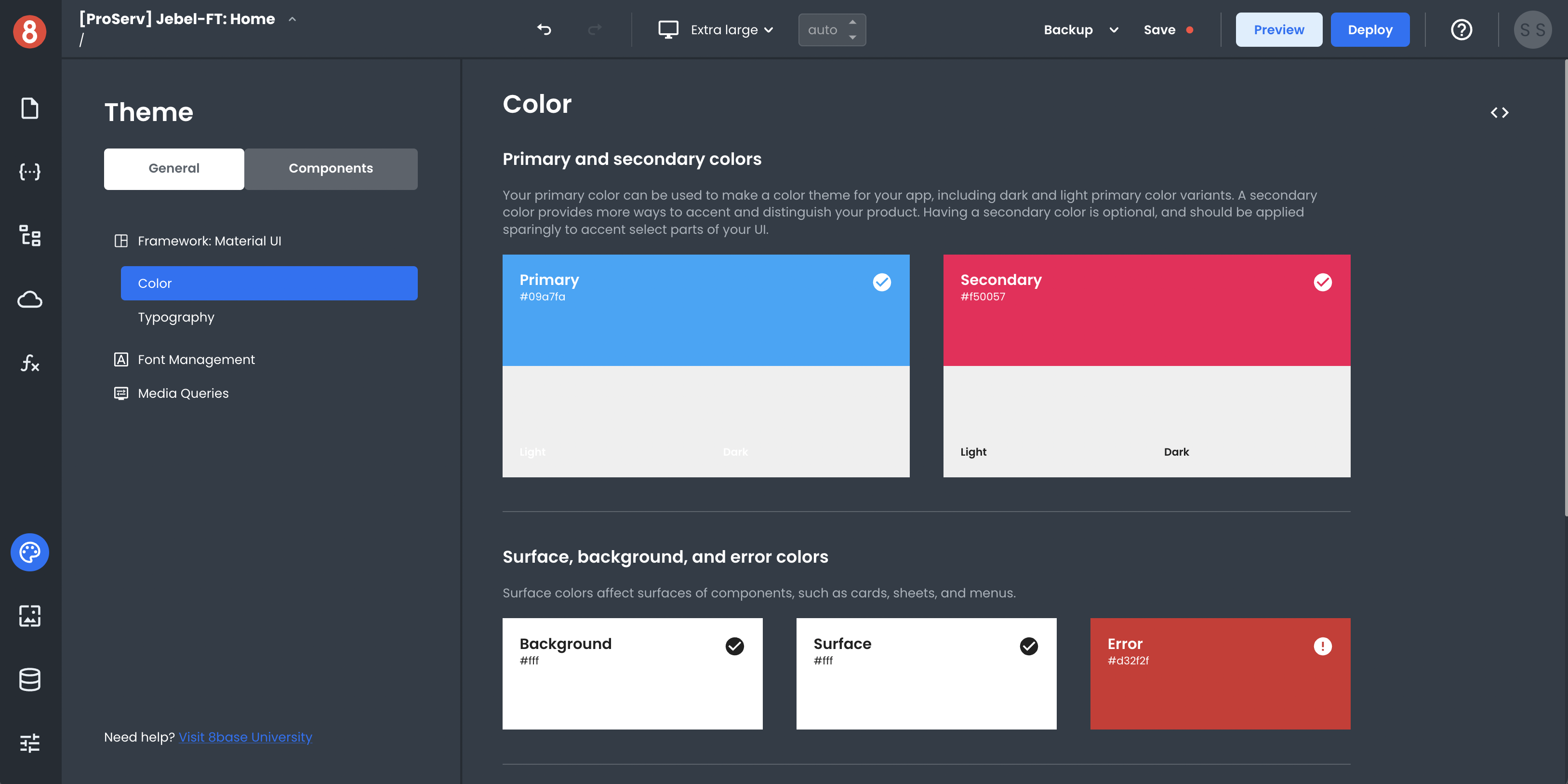 Color options for material UI