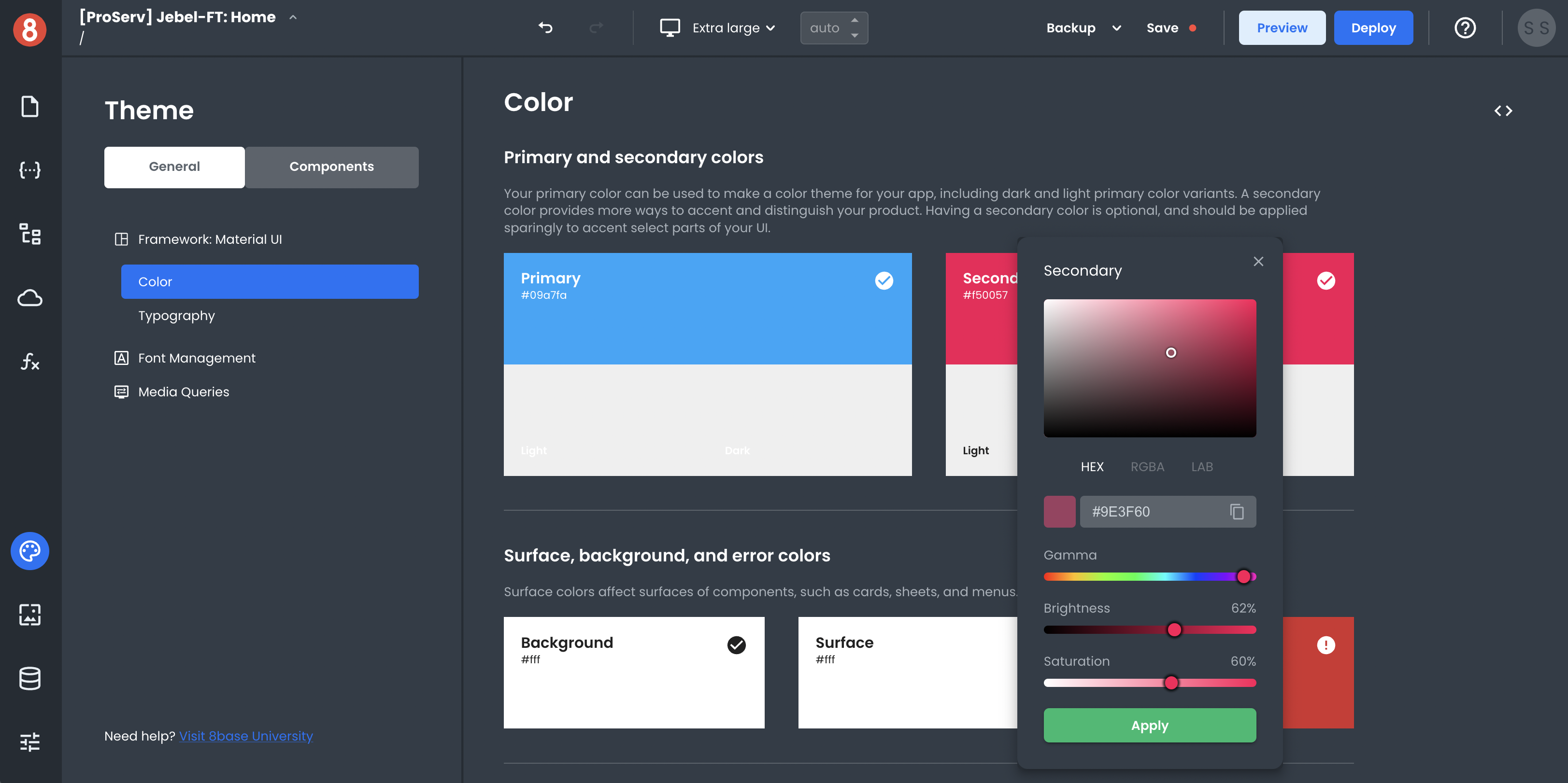 Setting color in Material UI Framework Theme