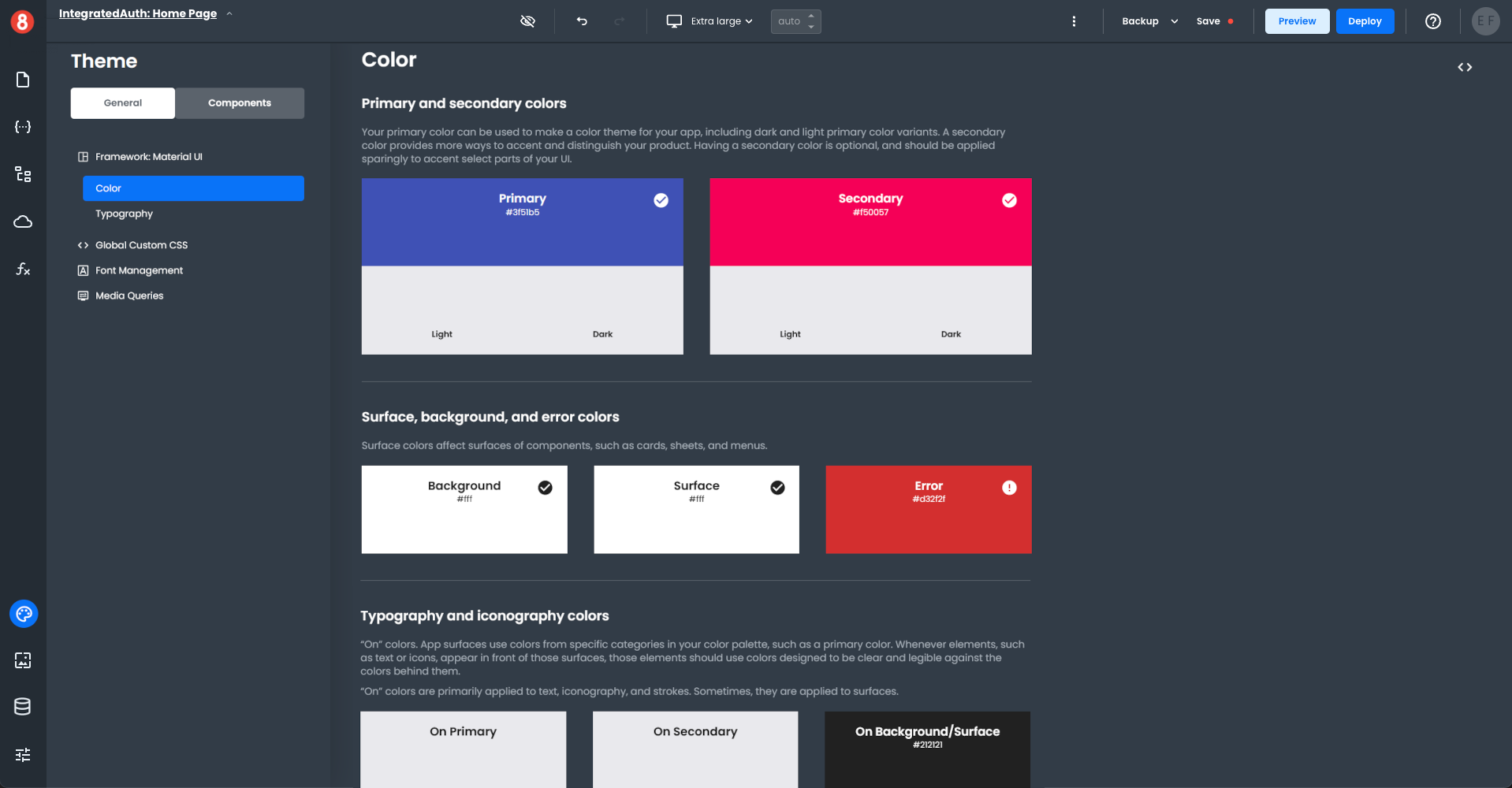 App Builder Theme Editor UI Color