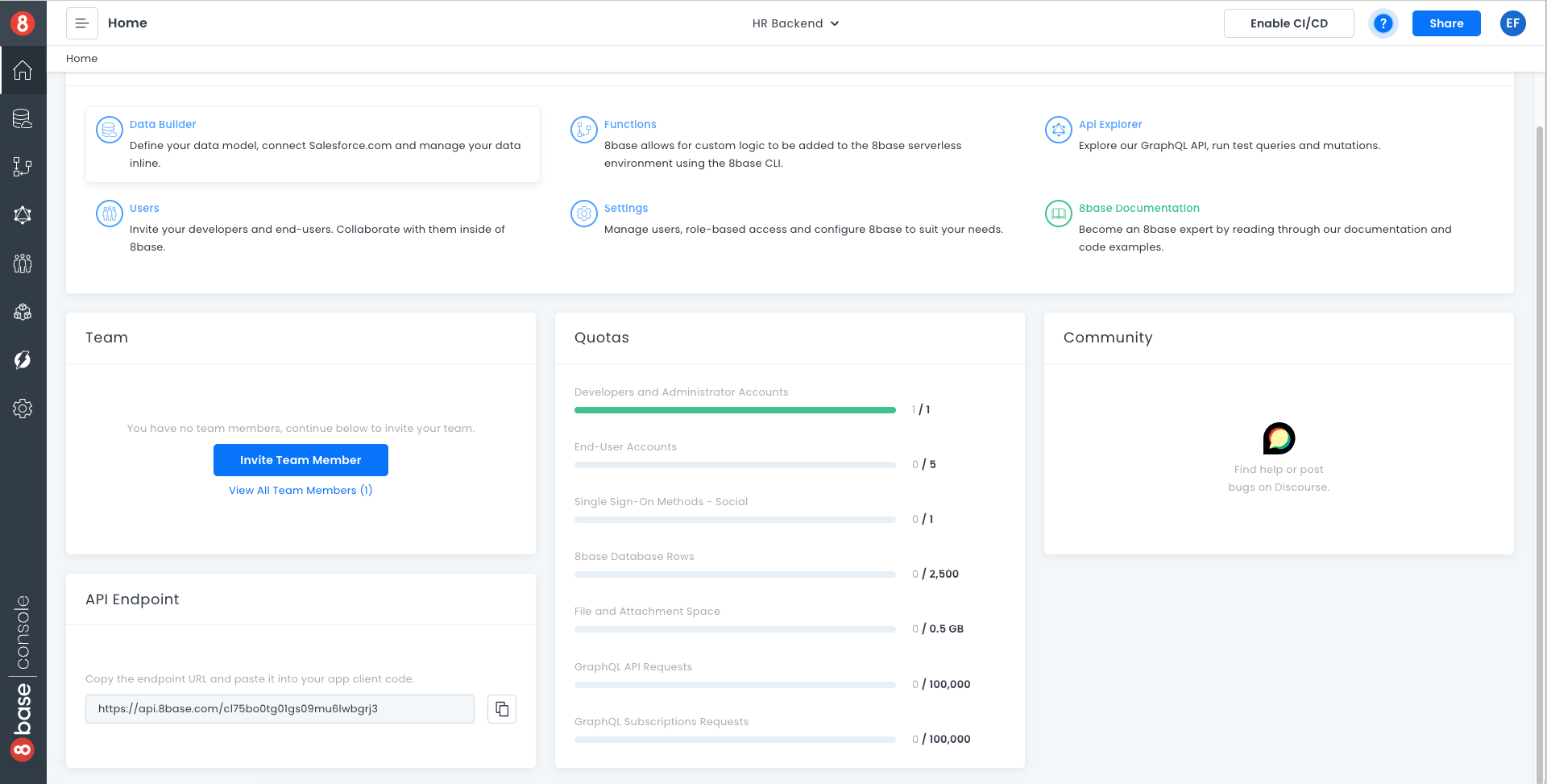 API Endpoint Workspace Dashboard