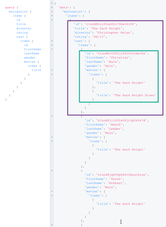 The 8base API explorer showing the results of a simple query.